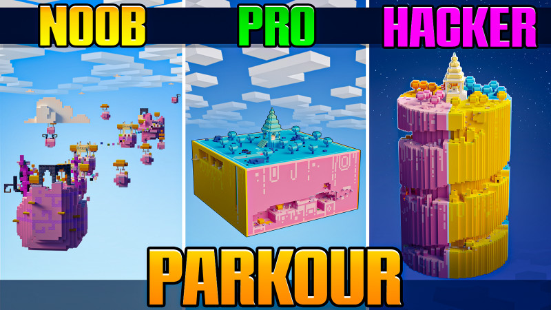 Noob vs Pro vs Hacker Parkour Key Art