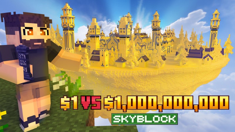 $1 vs $1,000,000,000 Skyblock Key Art